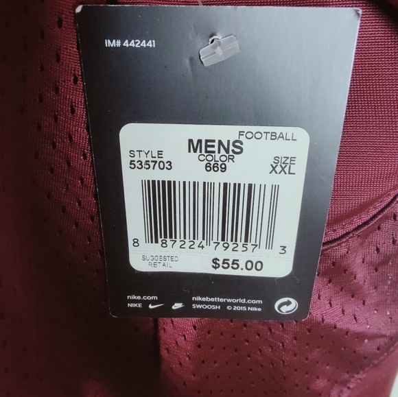 Nike Men's Football Stock Vapor Varsity Practice Jersey, Burgundy, Sz 2XL - Picture 7 of 8